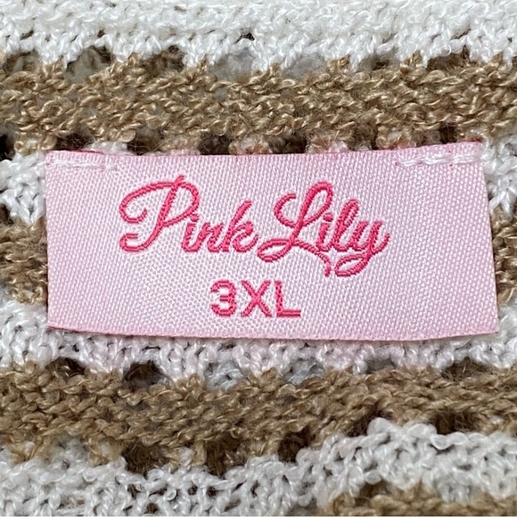 Pink Lily Taupe Ivory Striped Boho Beachy Open Knit Sweater 3XL - Picture 11 of 13